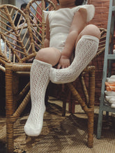 Load image into Gallery viewer, Long white non-slip cotton mesh breathable socks, size Small